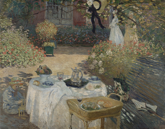 점심식사, 아르장퇴유의 모네의 정원과 왼쪽에 있는 그의 아들 장
